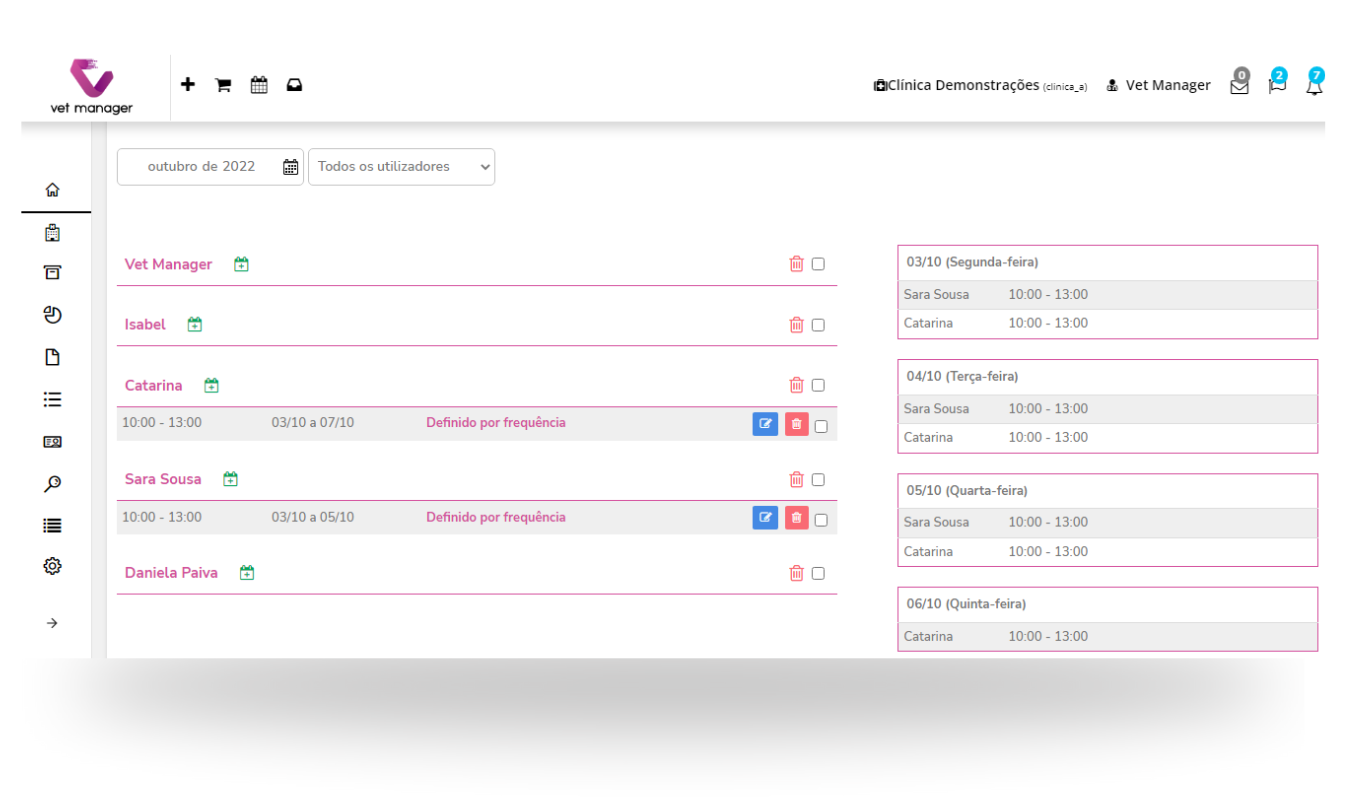 Horários - Vet Manager Software Veterinário